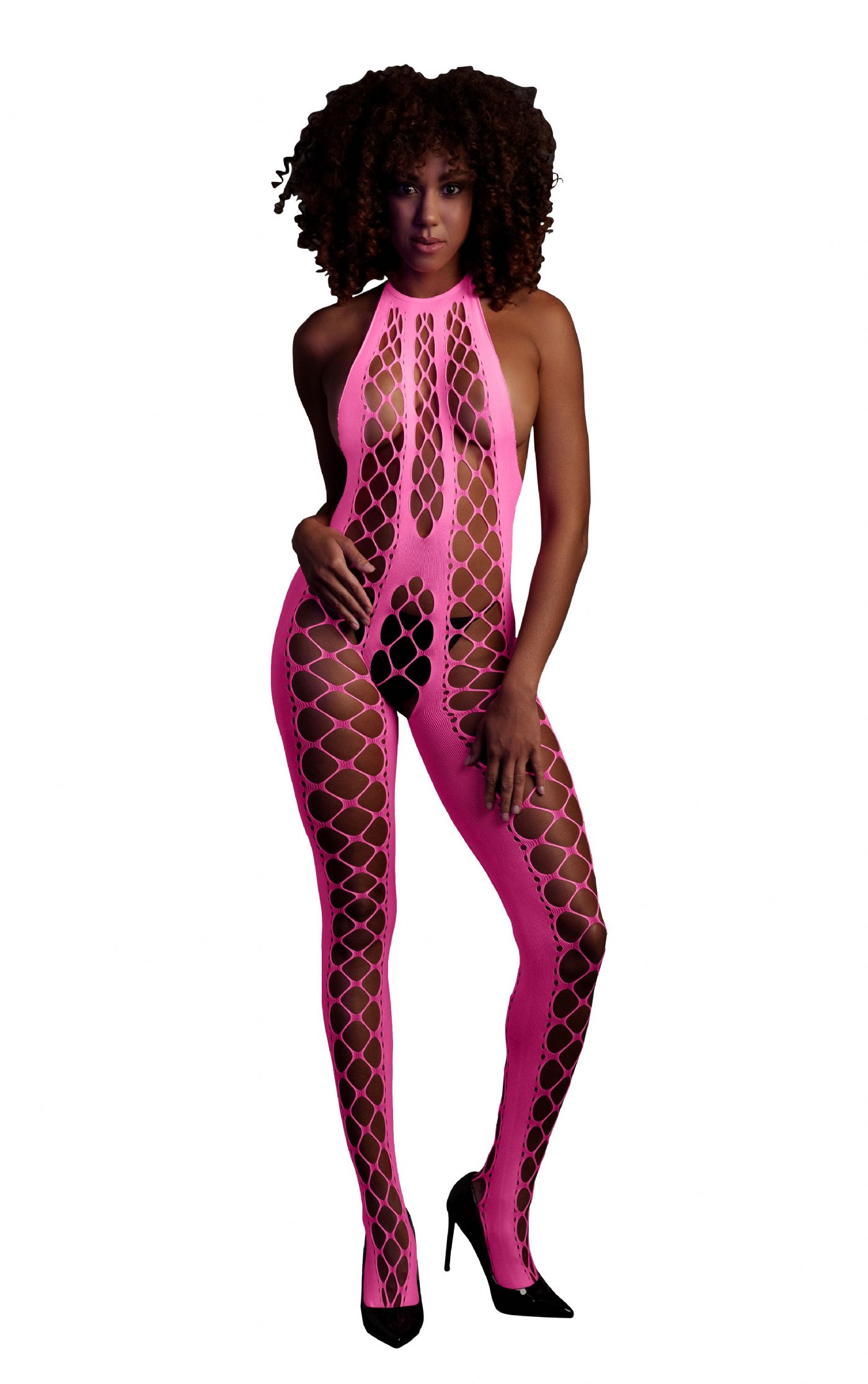 Pink Bodystocking med Halterneck - UV active