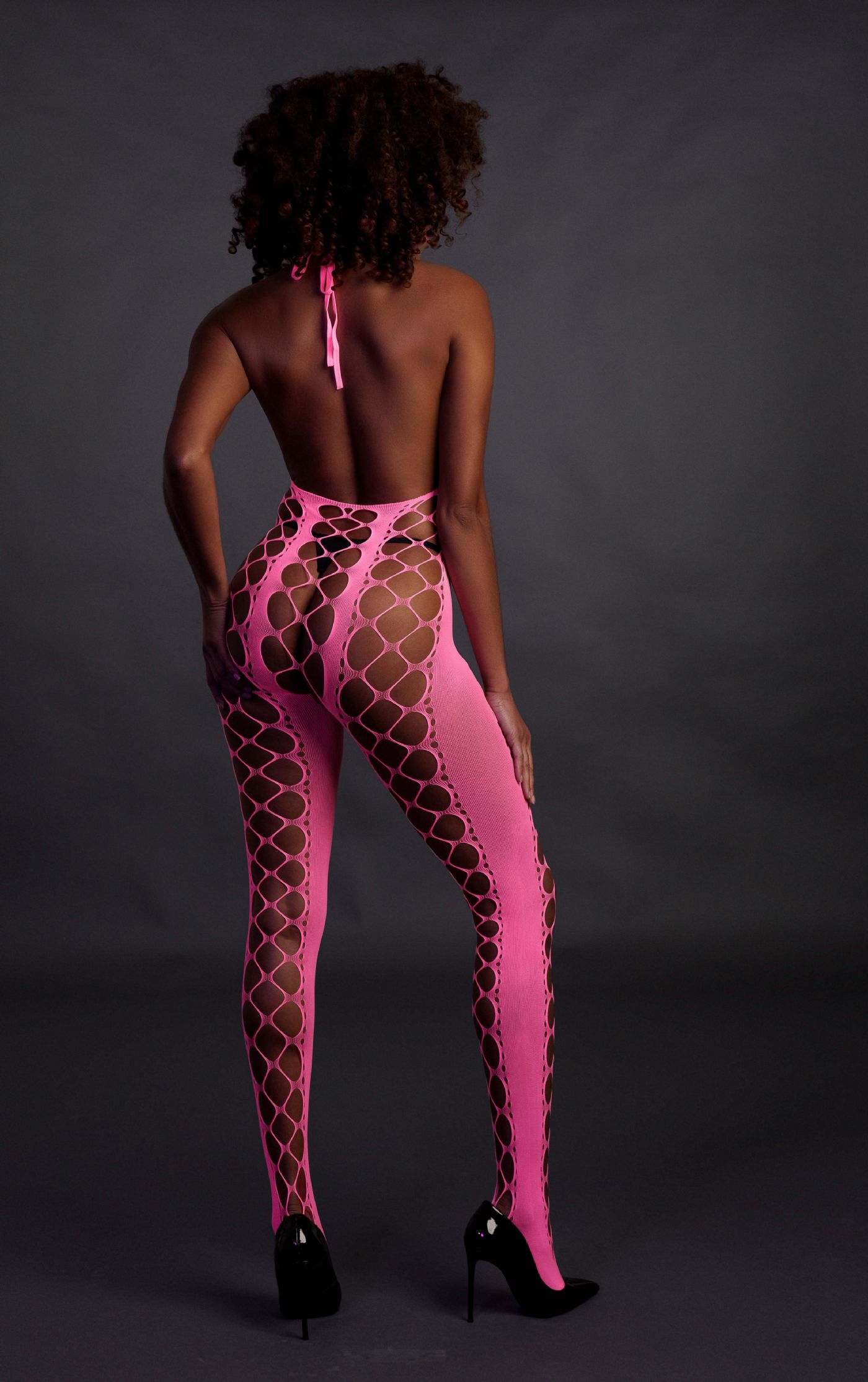 Pink Bodystocking med Halterneck - UV active