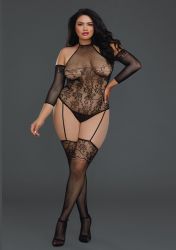  - Net Teddy Bodystocking - sort - Queen (DG-0310X)