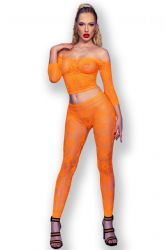 Imiteret læder Leggings - Wetlook - Brun - Leggings - Top & Leggings - orange (CR-4661)