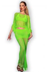 Femme Seamless - Top/Skirt sæt - sort - Top / Skirt - sæt - Gennemsigtig sæt - Top, BH & Nederdel - neon grøn (CR-4666)
