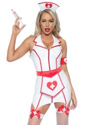 Sygeplejerske Kostume - 4 dele (DG-12916) - Sygeplejerskekostume - Fræk Vinyl Sygeplejerske - ER Hottie (LA86985)