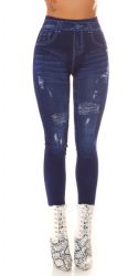 Leggings - Kædemønster - Termo - Leggings - Jeans-look Leggings - blå