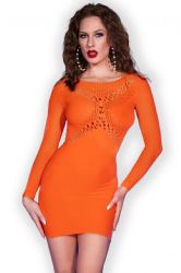 Korte kjoler - Langrmet Minikjole - neon orange (CR-4682)