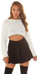 Gennemsigtig Tyl Bluse - Sort (V-9160) - Bluser / T-shirts - Tykstrikket Crop Sweater - hvid